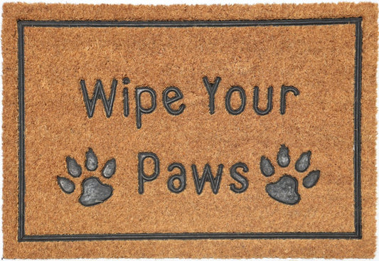 18" X 30" Beige and Gray Coir Wipe Your Paws Outdoor Door Mat