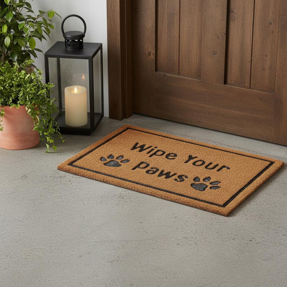 18" X 30" Beige and Gray Coir Wipe Your Paws Outdoor Door Mat