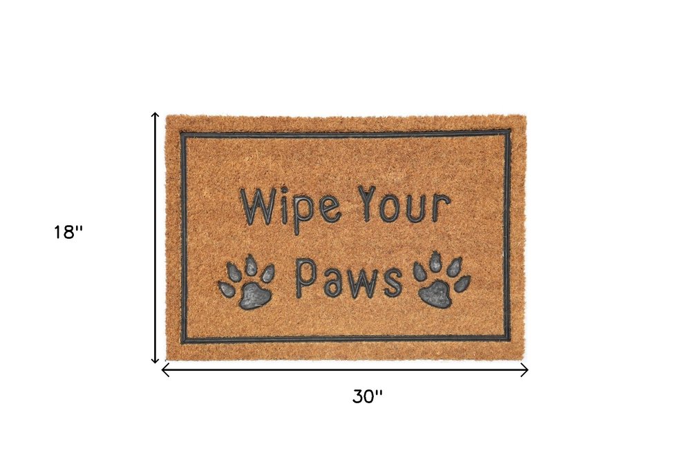 18" X 30" Beige and Gray Coir Wipe Your Paws Outdoor Door Mat