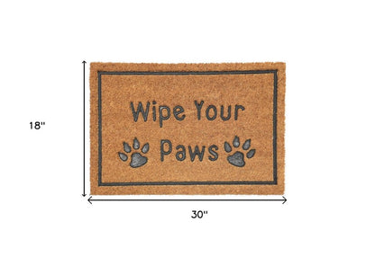 18" X 30" Beige and Gray Coir Wipe Your Paws Outdoor Door Mat