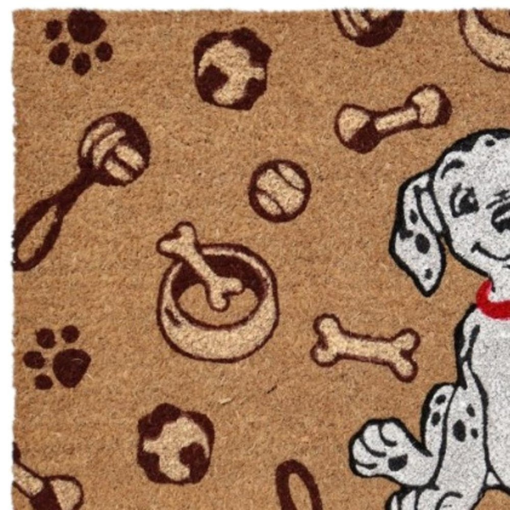 18" X 30" Beige and White Coir Dog Outdoor Door Mat