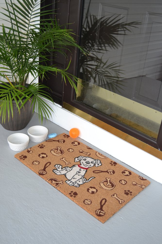 18" X 30" Beige and White Coir Dog Outdoor Door Mat