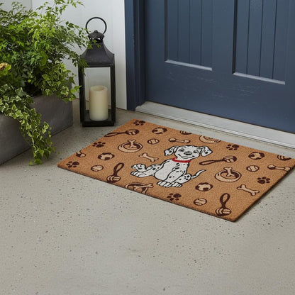 18" X 30" Beige and White Coir Dog Outdoor Door Mat