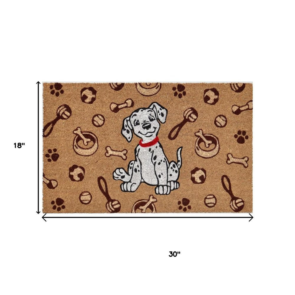 18" X 30" Beige and White Coir Dog Outdoor Door Mat