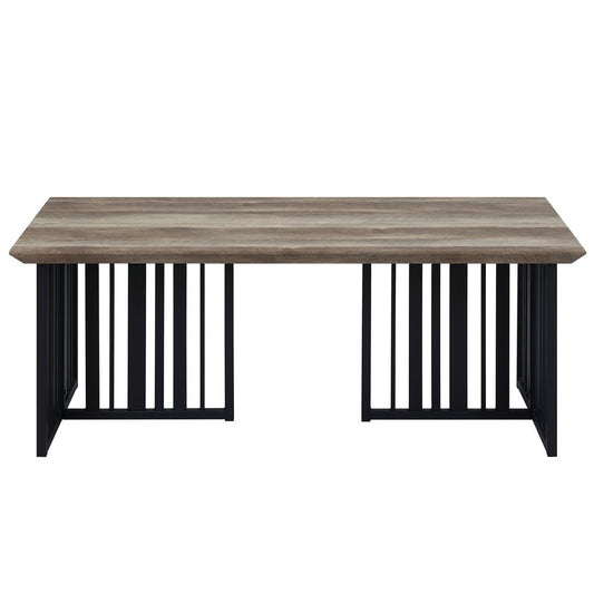 47" Oak and Black Wood And Metal Distressed Frame Coffee Table