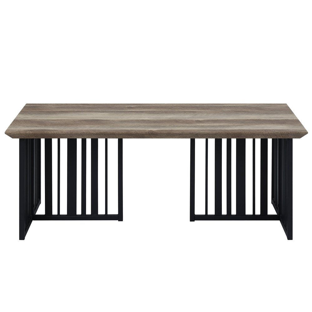 47" Oak and Black Wood And Metal Distressed Frame Coffee Table