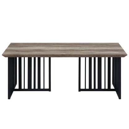 47" Oak and Black Wood And Metal Distressed Frame Coffee Table