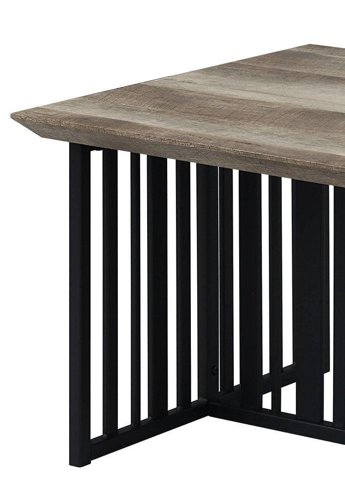 47" Oak and Black Wood And Metal Distressed Frame Coffee Table