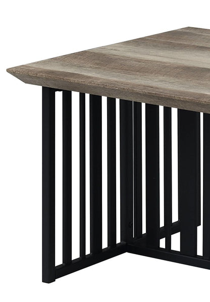 47" Oak and Black Wood And Metal Distressed Frame Coffee Table