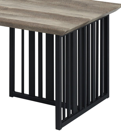47" Oak and Black Wood And Metal Distressed Frame Coffee Table
