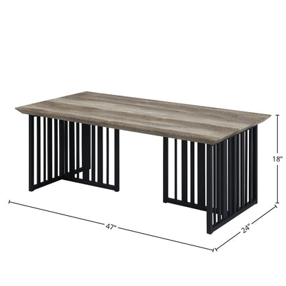 47" Oak and Black Wood And Metal Distressed Frame Coffee Table