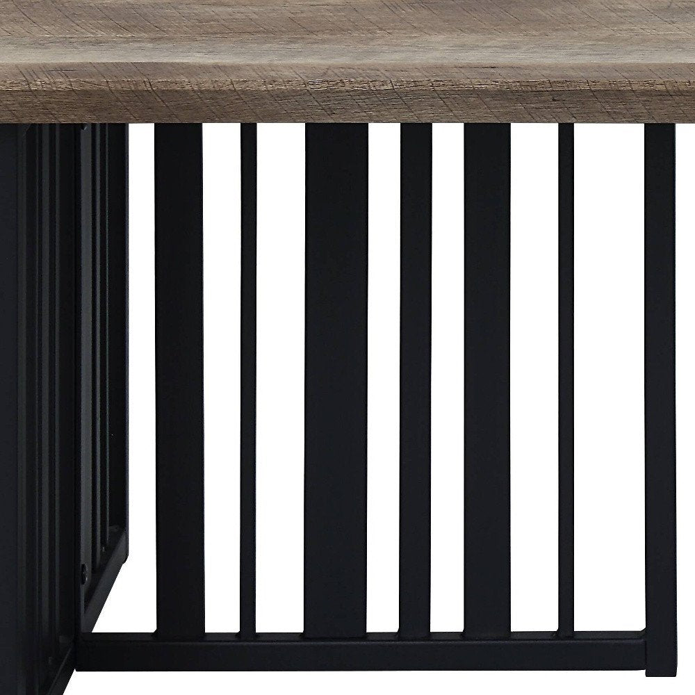 47" Oak and Black Wood And Metal Distressed Frame Coffee Table