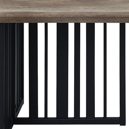 47" Oak and Black Wood And Metal Distressed Frame Coffee Table
