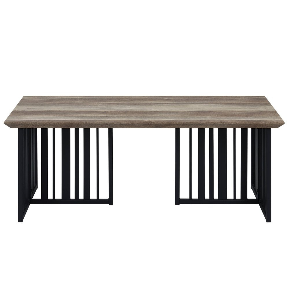 47" Oak and Black Wood And Metal Distressed Frame Coffee Table