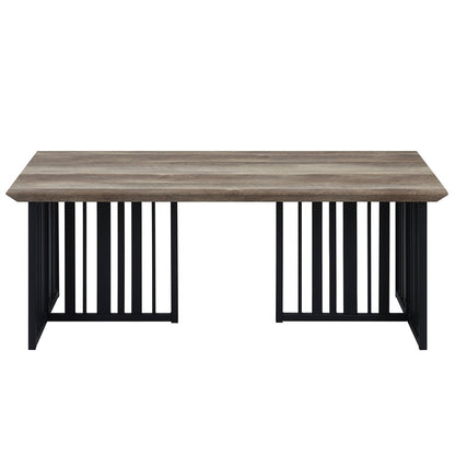 47" Oak and Black Wood And Metal Distressed Frame Coffee Table