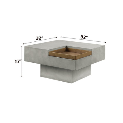 32" Gray Cement Square Distressed Pedestal Coffee Table