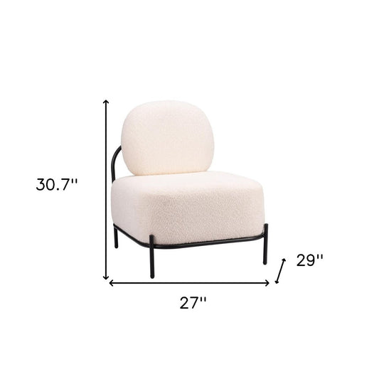 27" White And Black Sherpa And Upholstered Side Chair