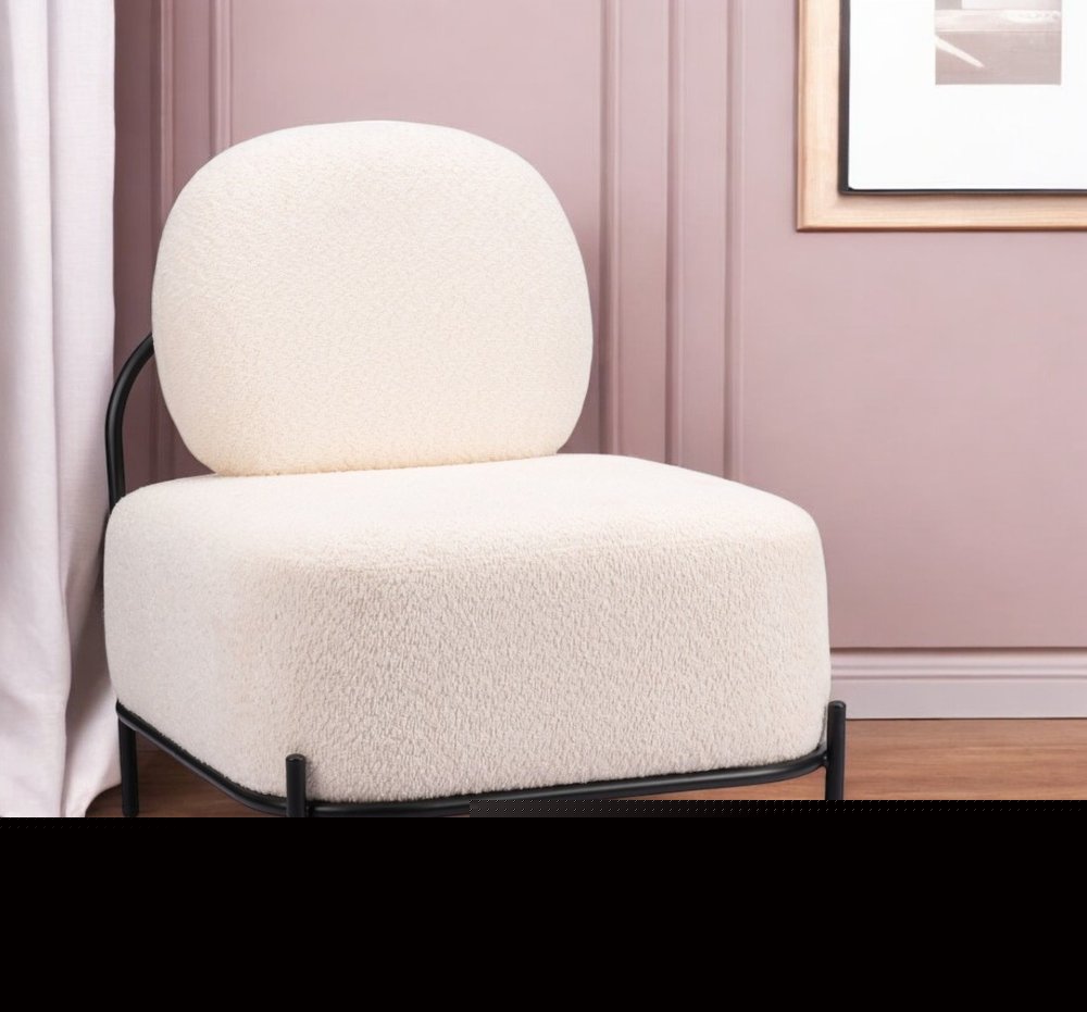 27" White And Black Sherpa And Upholstered Side Chair