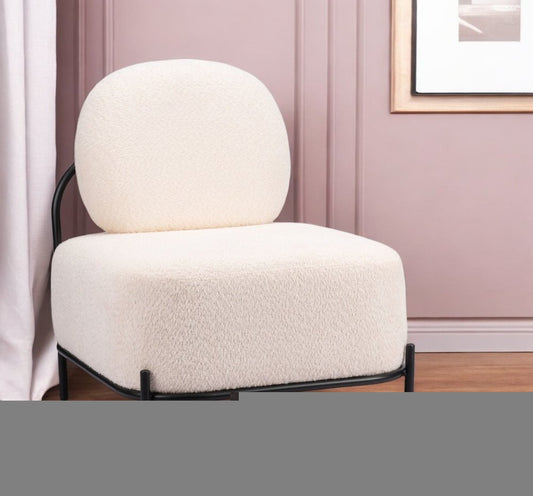 27" White And Black Sherpa And Upholstered Side Chair