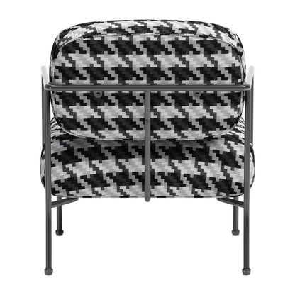 29" Black And White And Black Upholstered Houndstooth Arm Chair