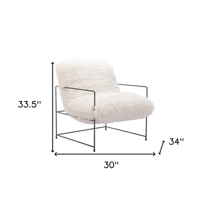 30" White And Black Sherpa And Upholstered Arm Chair