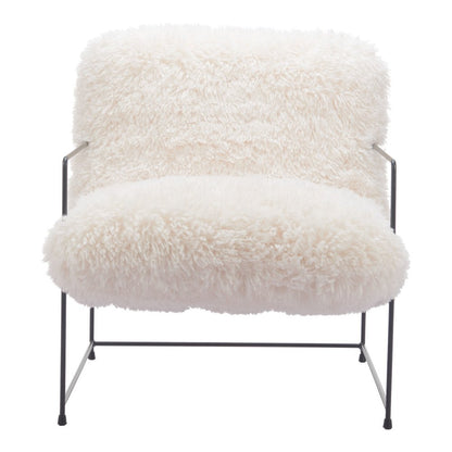 30" White And Black Sherpa And Upholstered Arm Chair