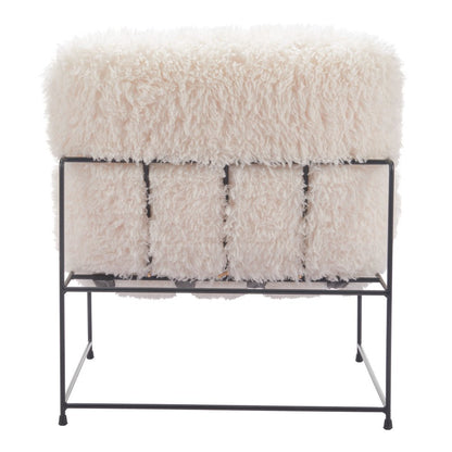 30" White And Black Sherpa And Upholstered Arm Chair