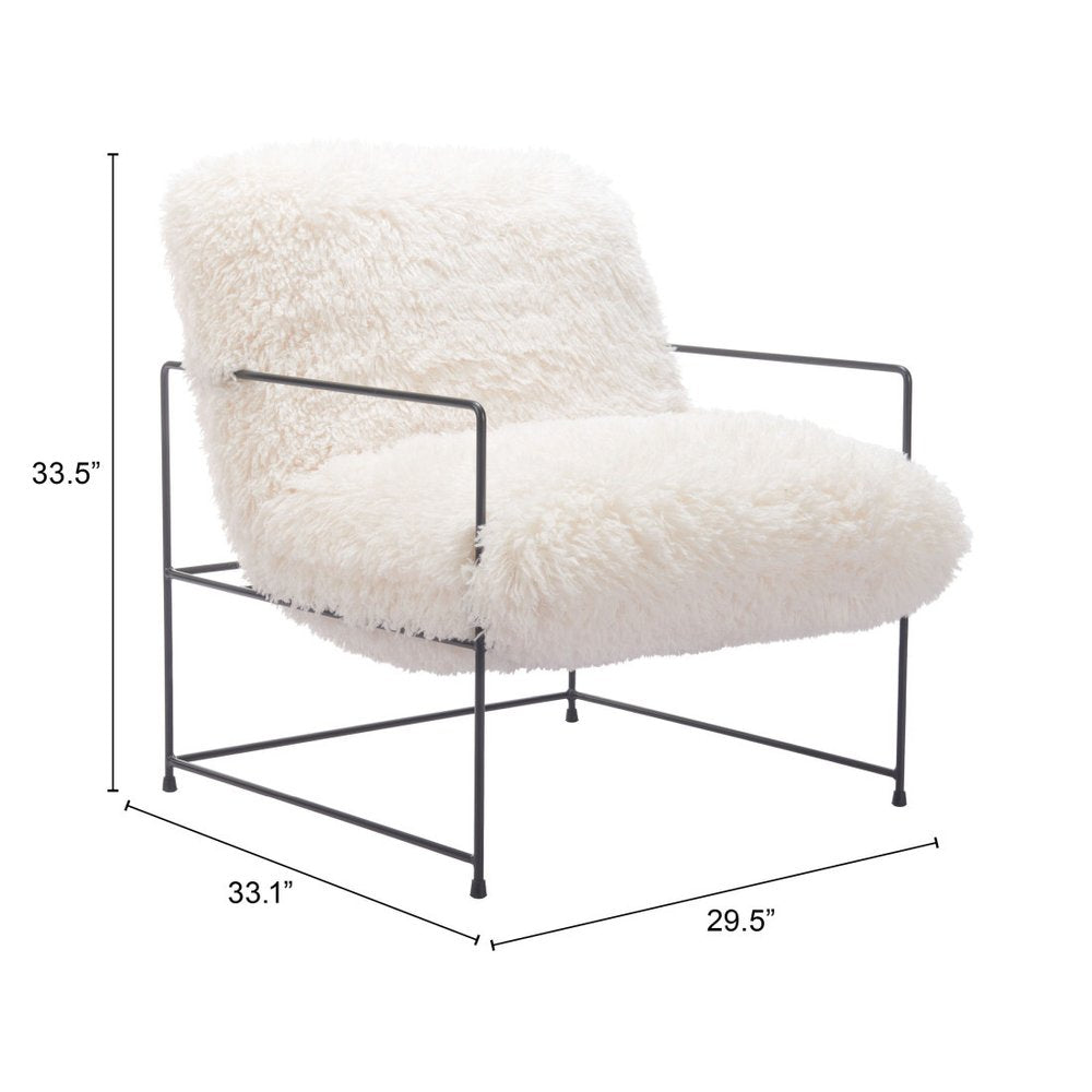 30" White And Black Sherpa And Upholstered Arm Chair