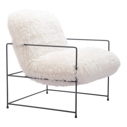 30" White And Black Sherpa And Upholstered Arm Chair