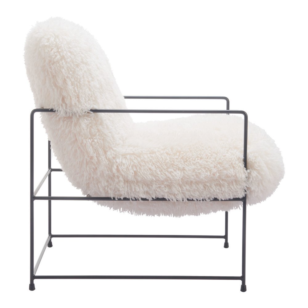 30" White And Black Sherpa And Upholstered Arm Chair