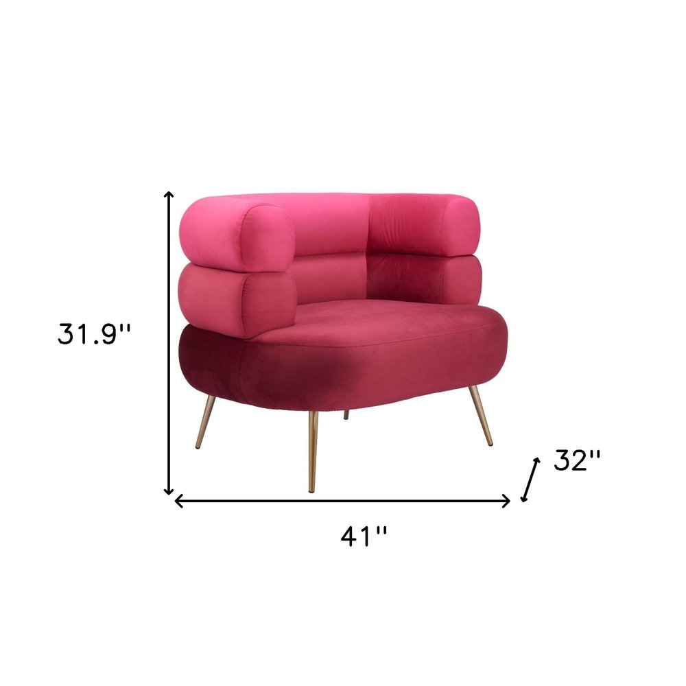 41" Red And Gold Velvet And Upholstered Arm Chair