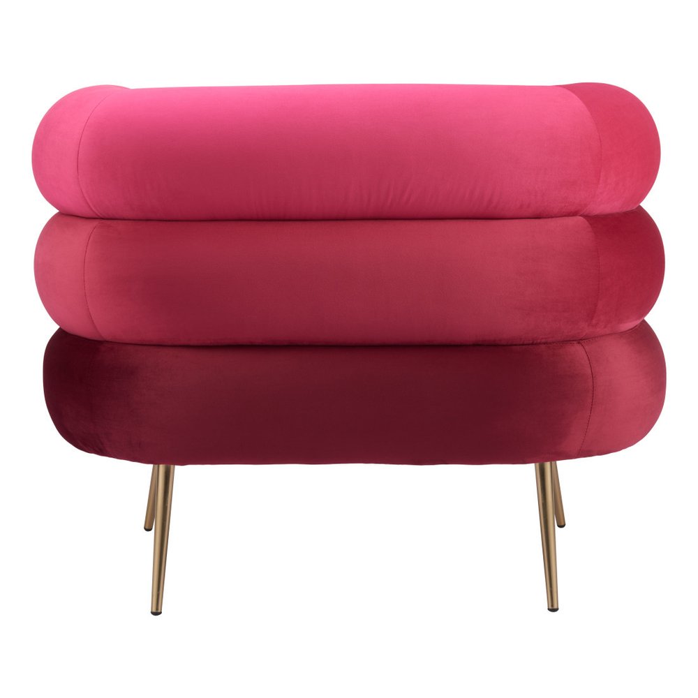 41" Red And Gold Velvet And Upholstered Arm Chair