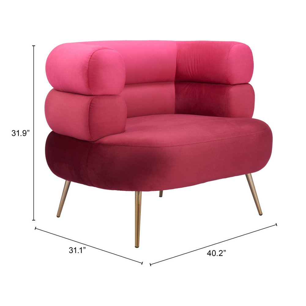 41" Red And Gold Velvet And Upholstered Arm Chair