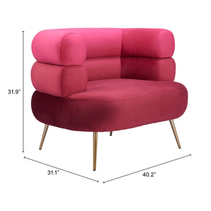 41" Red And Gold Velvet And Upholstered Arm Chair