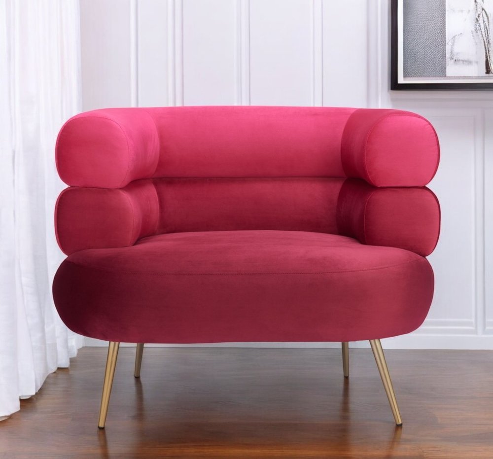 41" Red And Gold Velvet And Upholstered Arm Chair