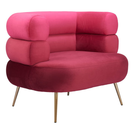 41" Red And Gold Velvet And Upholstered Arm Chair