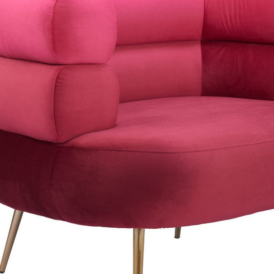 41" Red And Gold Velvet And Upholstered Arm Chair