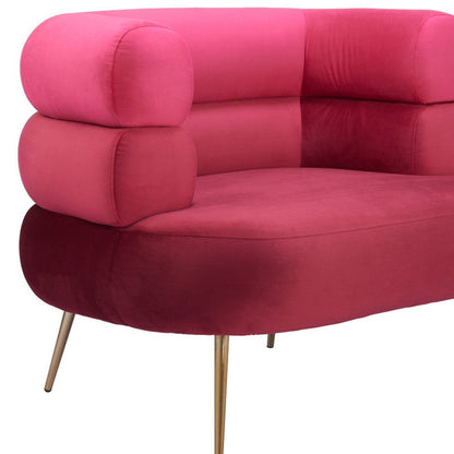 41" Red And Gold Velvet And Upholstered Arm Chair