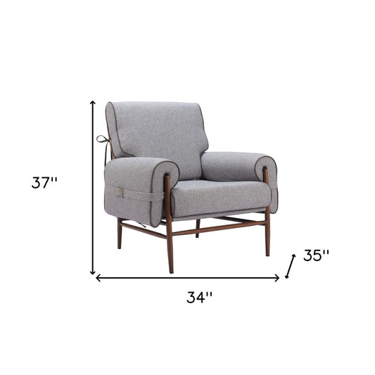 34" Gray And Brown Upholstered Arm Chair