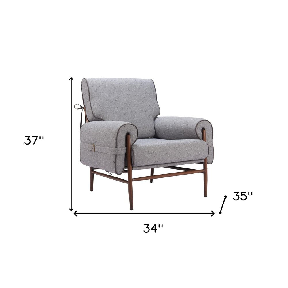 34" Gray And Brown Upholstered Arm Chair