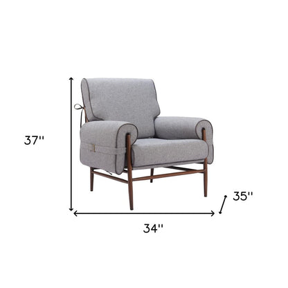 34" Gray And Brown Upholstered Arm Chair
