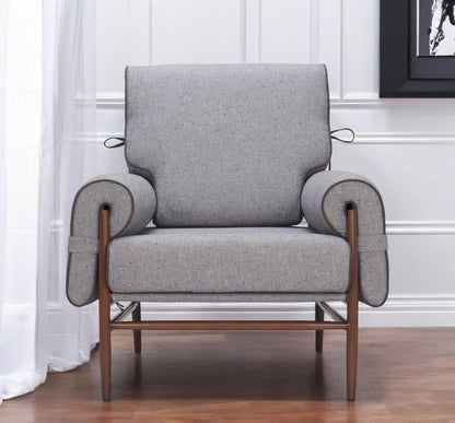 34" Gray And Brown Upholstered Arm Chair
