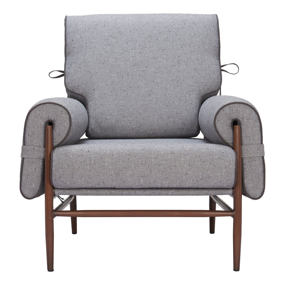 34" Gray And Brown Upholstered Arm Chair