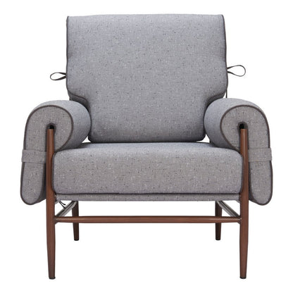 34" Gray And Brown Upholstered Arm Chair