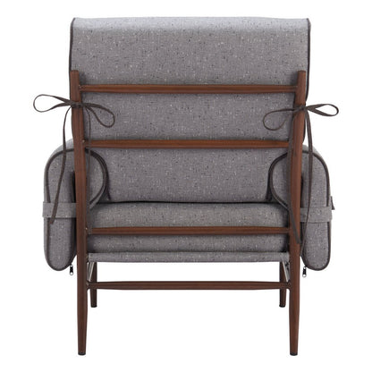 34" Gray And Brown Upholstered Arm Chair