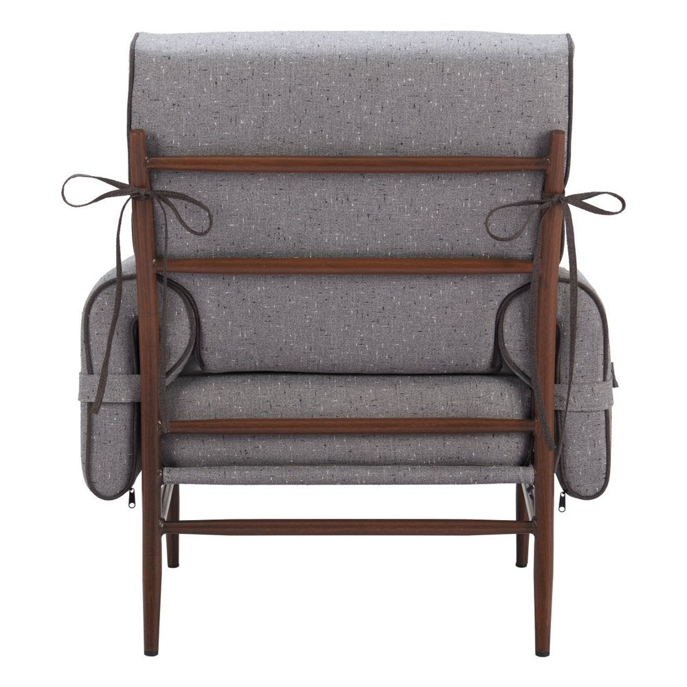 34" Gray And Brown Upholstered Arm Chair