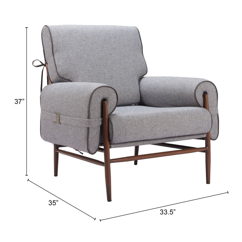 34" Gray And Brown Upholstered Arm Chair