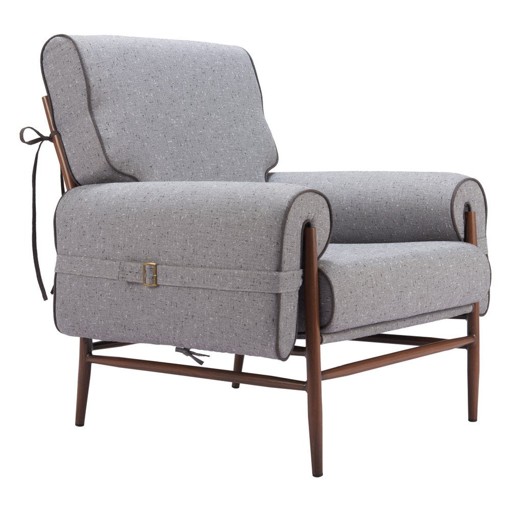 34" Gray And Brown Upholstered Arm Chair