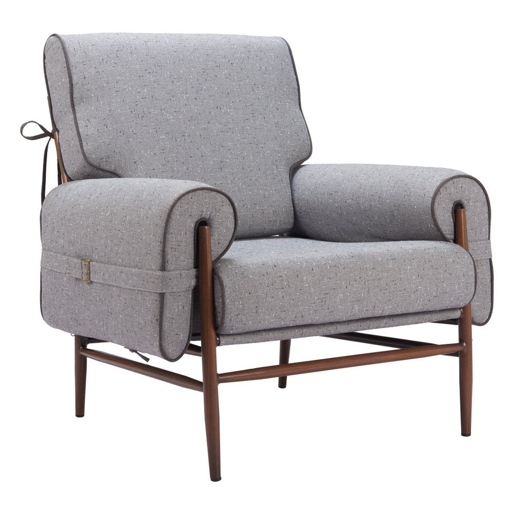 34" Gray And Brown Upholstered Arm Chair