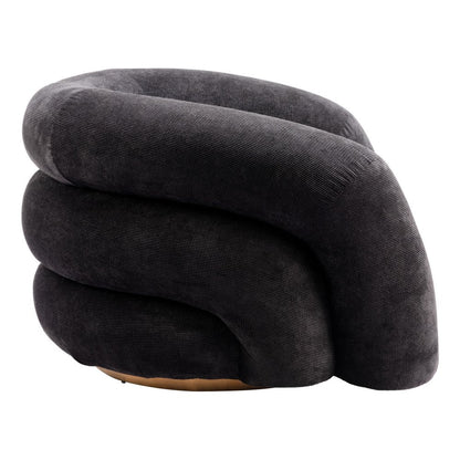 37" Black And Gold Faux Shearling And Upholstered Arm Chair